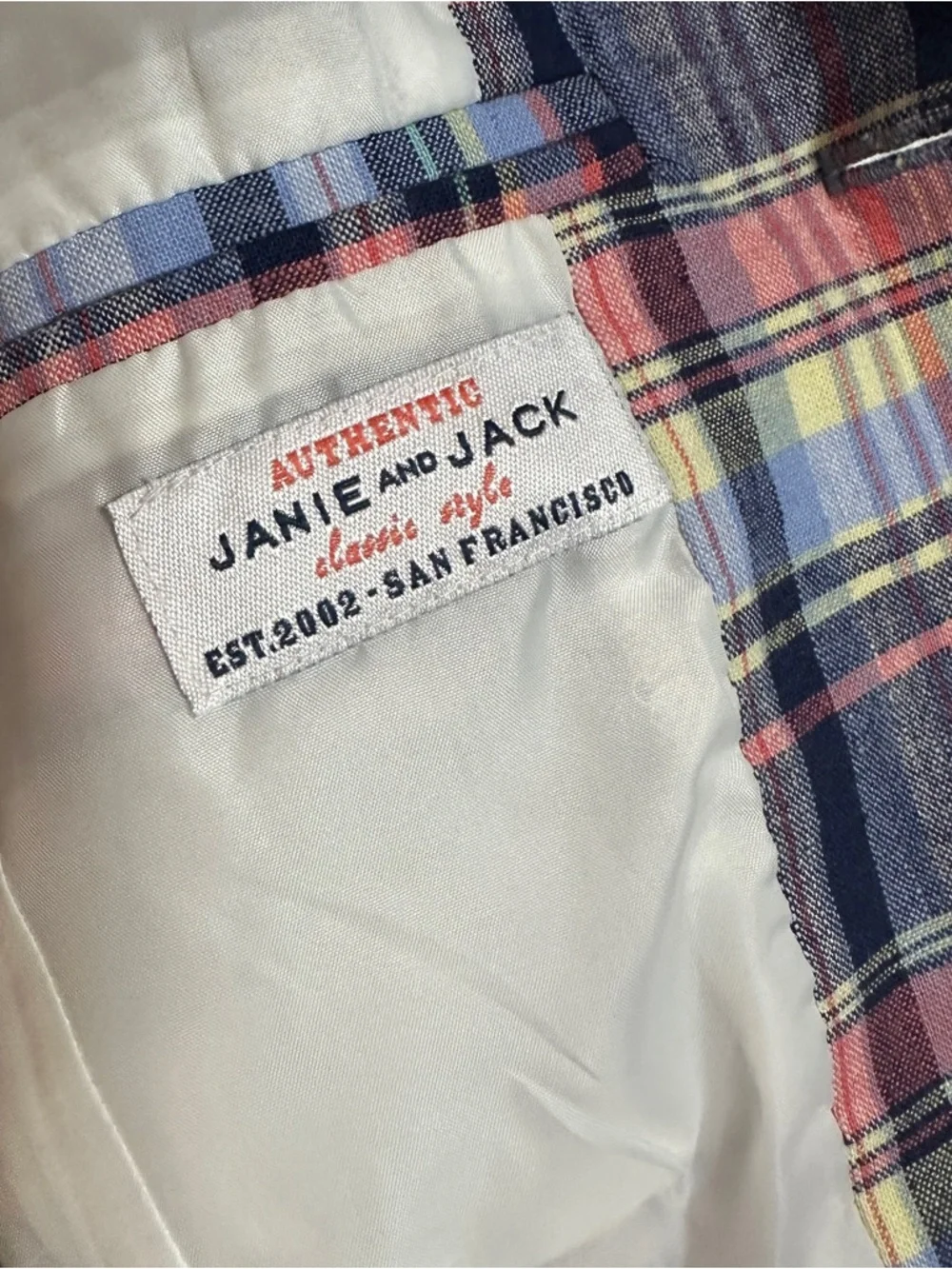 Janie and Jack Plaid Blazer‎ 2T Toddler Linen Blend Preppy Easter Spring Jacket